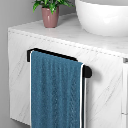 HUFEEOH 2 Pack Adhesive Hand Towel Holder, Kitchen Towel Rack Towel Bars Wall Mounted, Stainless Steel Bath Towel Hanger for Bathroom Hotel Kitchen (White, 8 Inch(2PC))