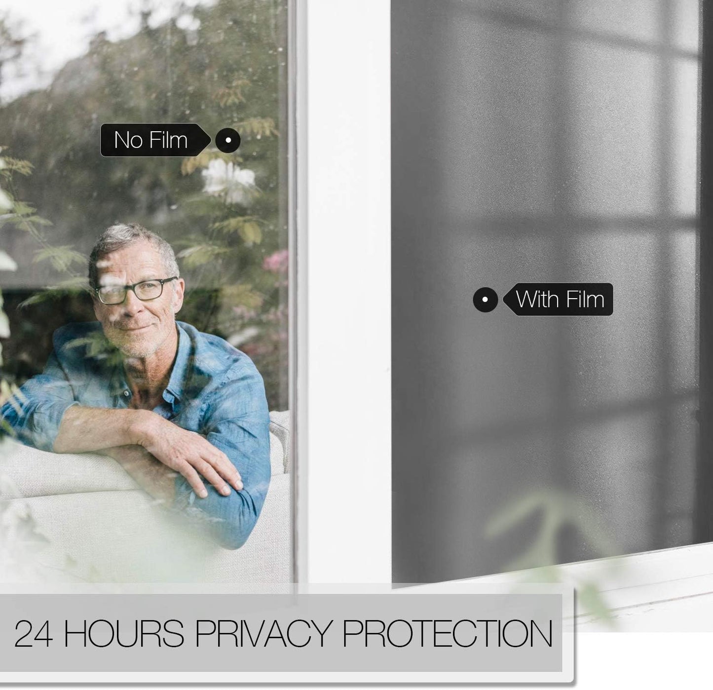 HIDBEA Frosted Window Privacy Film - Non Adhesive Static Cling Glass Stickers Sun UV Blocking Heat Control Door Covering Decals for Home Office, 23.6 x 78.7 Inch