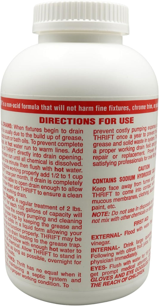 Thrift T-200 Drain Cleaner – 2 lb Odorless Drain Opener – Activated by Hot Water – For Small Drains, Grease Traps & Septic Systems