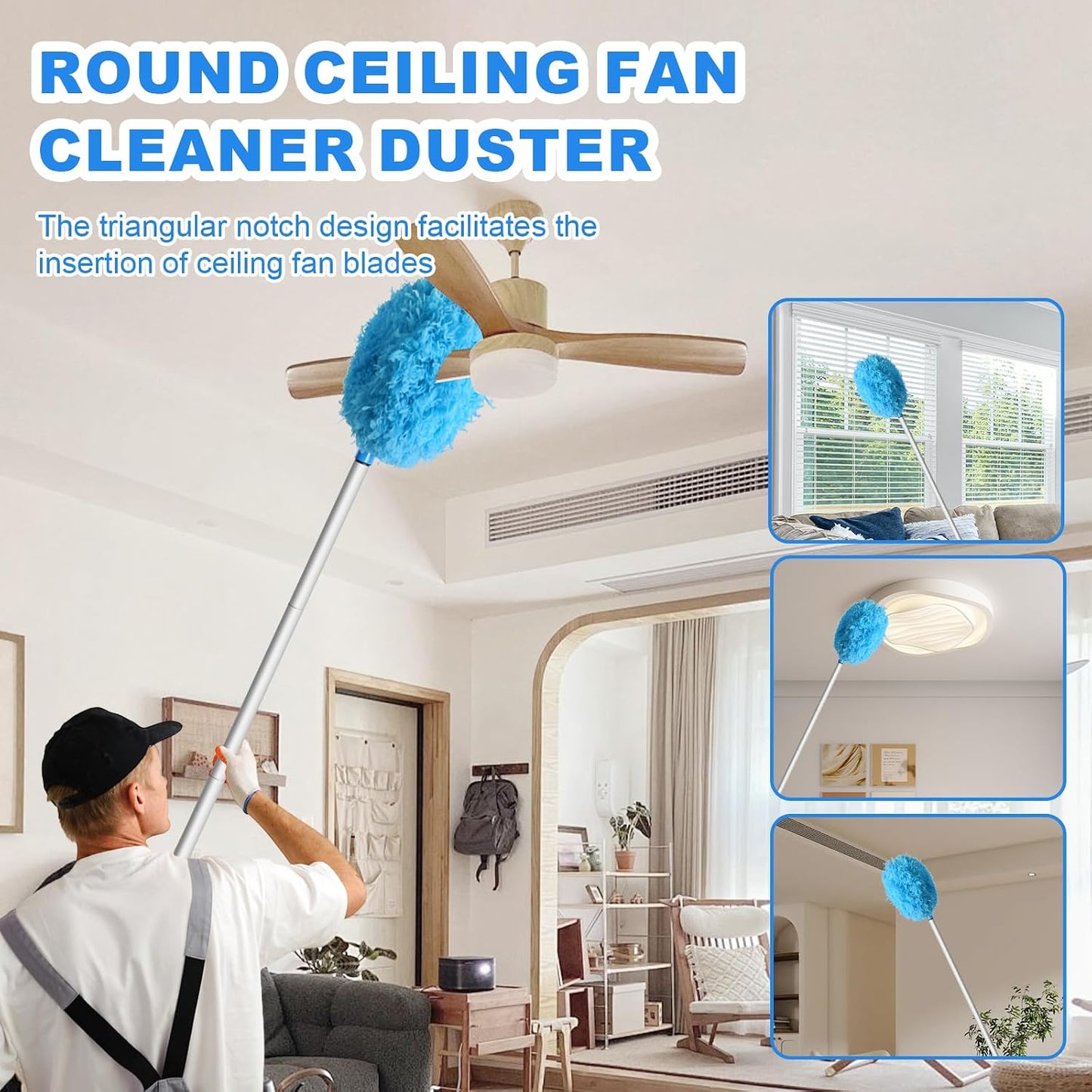 Storystore Ceiling Fan Cleaner Duster - Adjustable Duster with Extension Pole,Dusters for Cleaning Fan Blade, Walls and Cobweb (Blue)