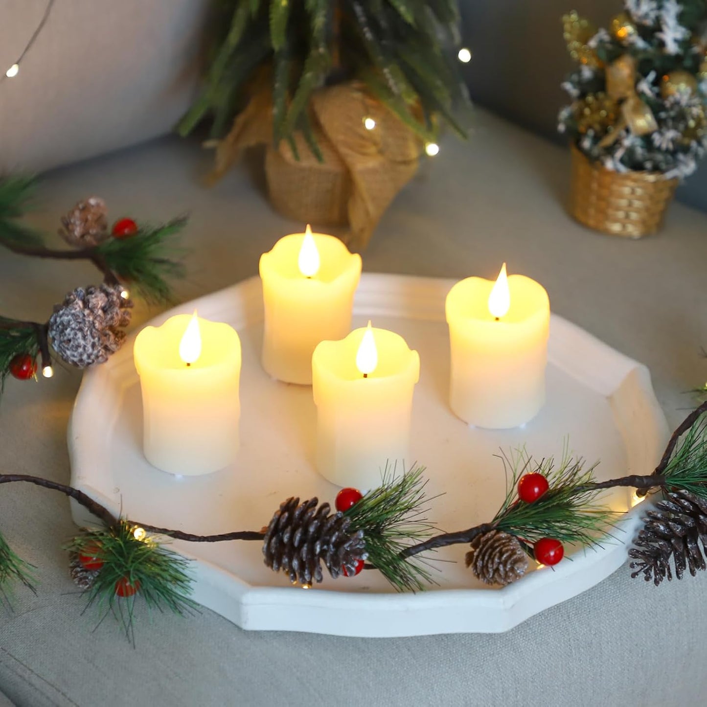 Lezonic Rechargeable Flickering Flameless Candles Battery Operated with Remote and Timer, Pack of 3(D 3'' X H 4''5''6'') Long Lasting Ivory White Real Wax LED USB Pillar Candles