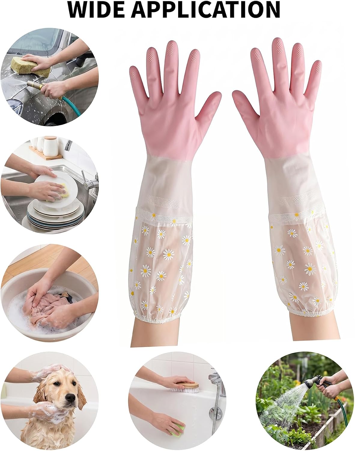 3PCS Dishwashing Cleaning Gloves + 3PCS Wire Dish Rags Set - Long Cuff Reusable Rubber Gloves & Non-Scratch for Kitchen, Cleaning, Gardening - Waterproof, Tear-Resistant