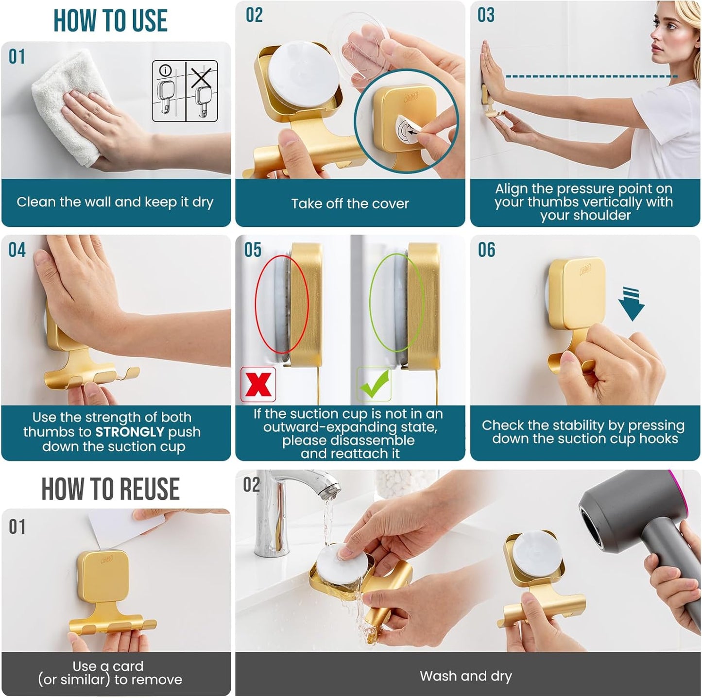 TAILI Suction Cup Razor Holder in Shower 2 Pack, Towel, Loofah, Shaver Holder for Bathroom Wall, Powerful Suction Cup Shower Hooks, Easy to Install and Reuse, White
