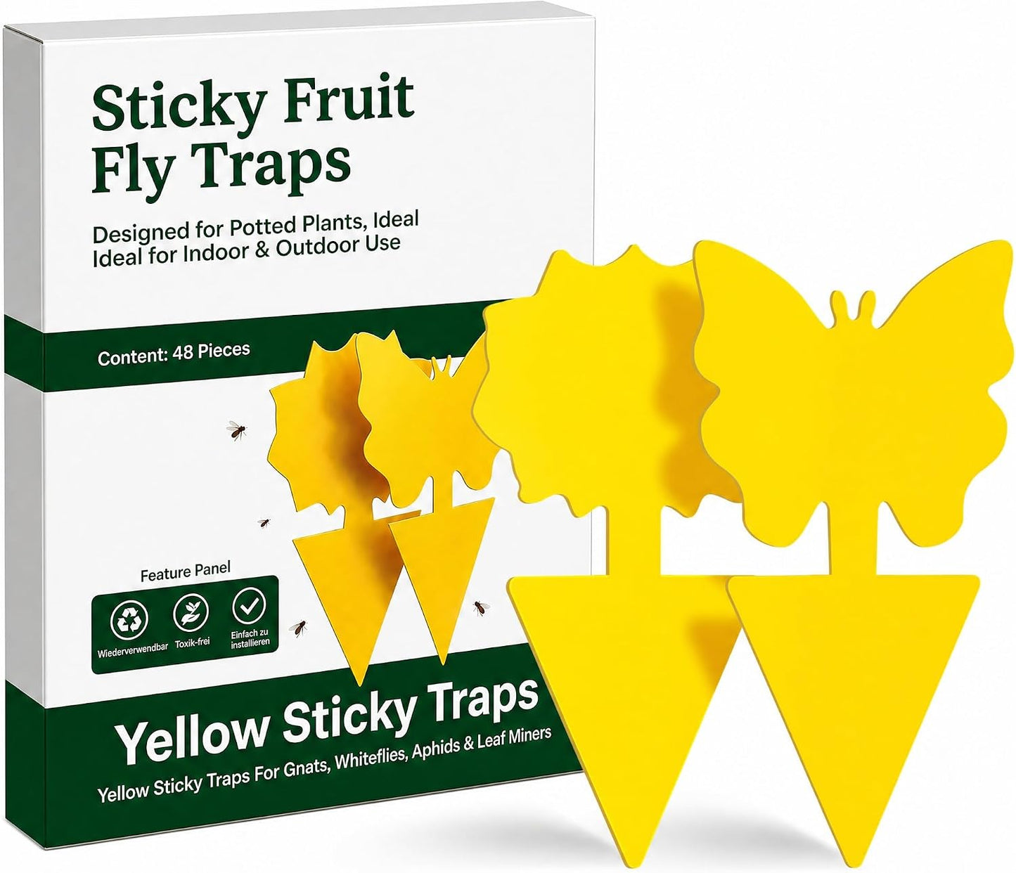 Fruit Fly Sticky Traps for Indoor & Outdoor, 48 Pack, Fungus Gnat Killer for Houseplants, Mosquitoes, Flying Insects & Whiteflies