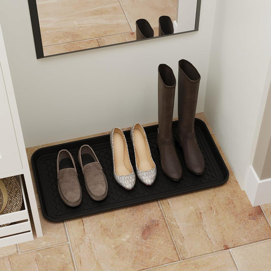 Ottomanson 15" x 30" Multi-Purpose Boot Tray – Waterproof Shoe & Pet Feeding Spill Tray, Litter Box & Pee Pad Holder, Painting & Planting Mat, 1.2" Raised Edge Floor Protection