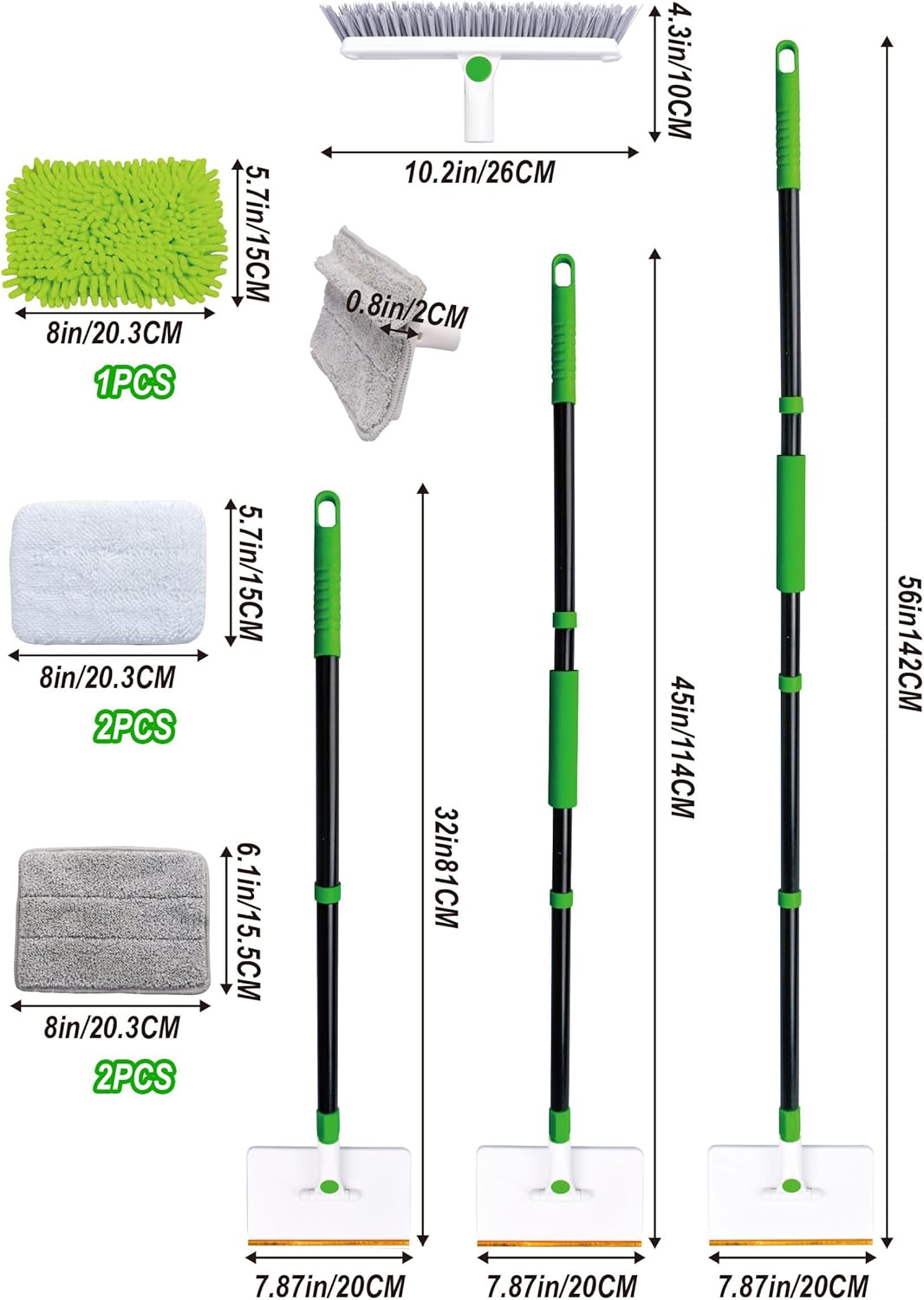 4-in-1 Baseboard Cleaning Tool with Handle 5 Reusable Pads 1 Stiff Bristle Brush Carpet Rake for Pet Hair Removal Baseboard Cleaner Carpet Windows Wall Floor Bathroom Kitchen