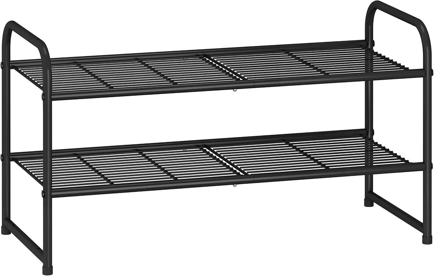 Simple Trending 3-Tier Stackable Shoe Rack, Expandable & Adjustable Shoe Shelf Storage Organizer, Wire Grid, Black