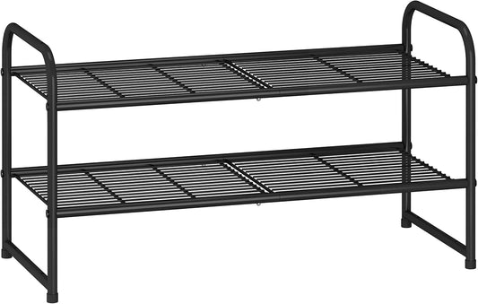 Simple Trending 3-Tier Stackable Shoe Rack, Expandable & Adjustable Shoe Shelf Storage Organizer, Wire Grid, Black