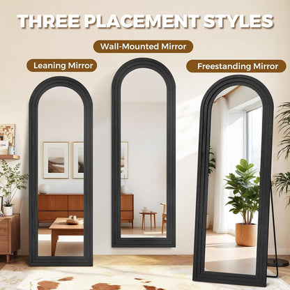 Solid Wood Full Length Mirror - 65"x22" Arched Floor Mirror, Free Standing & Wall Mounted - Elegant Design for Bedroom, Dressing Room, Hallway, Brown