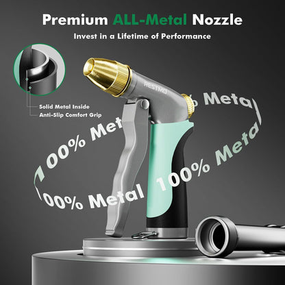 RESTMO Metal Water Hose Nozzle, Heavy Duty Garden Hose Sprayer for Outdoor | Adjustable Brass Spray Head, 4 Watering Patterns, Jet | Mist | Cone | Full, Leak-proof, Ideal for Lawn & Plant & Car, Green
