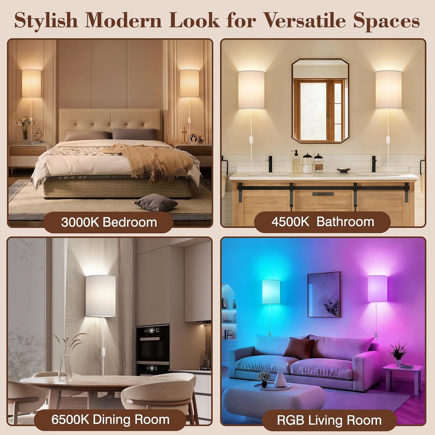 Battery Operated Wall Sconce Set of Two: 10000mAh Wireless Wall Light with Rechargeable Magnetic Bulb - Dimmable Wall Lamp with 7 RGB Colors - Linen Shade Sconces with Remote for Bedroom Living Room