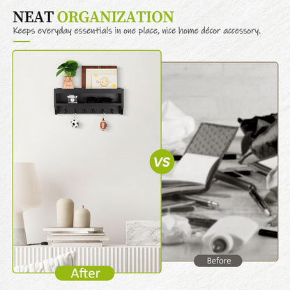 Nekon Key Holder Wall Mount, 12.8" W x 5.6" H x 3.7" D Wall Mounted Key and Mail Organizer with 6 Key Hooks, Key Racks for Home Entryway Decor (White)