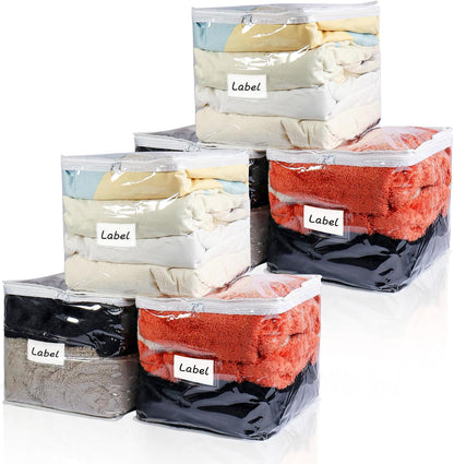 Clear Zippered Storage Bags Plastic Sweater Storage Bags with Zipper 6 Packs Clothing Organizer for Blankets Linen Sweater Bed Sheet Quilt Clothes Pillow (15.7 x 13.8 x 3.9 Inch, White)