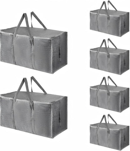 8 Pack-Extra Large Heavy Duty Moving Bags - Waterproof Storage Totes with Handles & Zippers, Foldable for College Dorm, Storage (Clear)