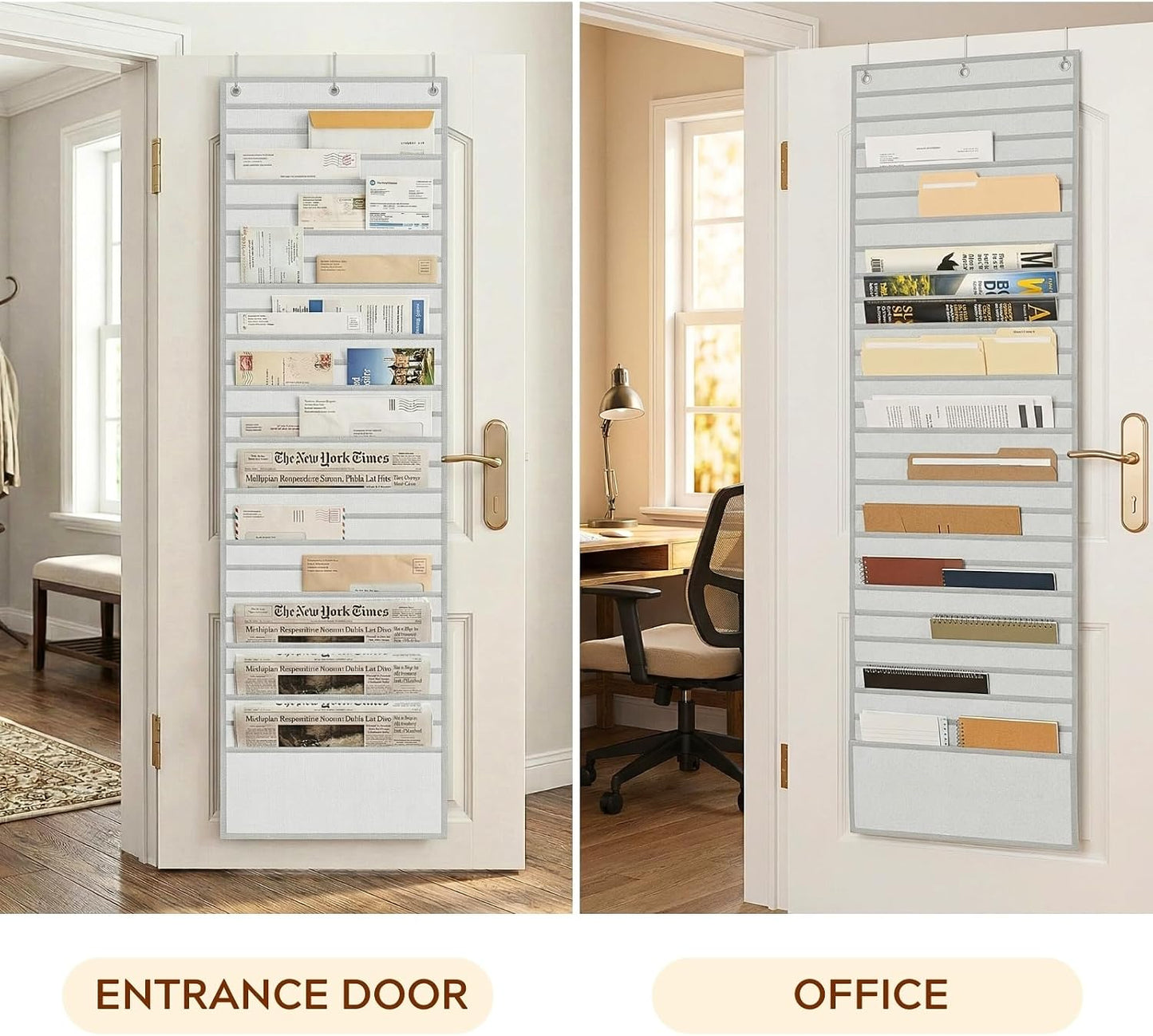 26-Pocket Over The Door File Organizer - Vertical Hanging Storage for Magazines, Documents & Paper, Heavy-Duty Door Organizer for Office, Classroom & Home