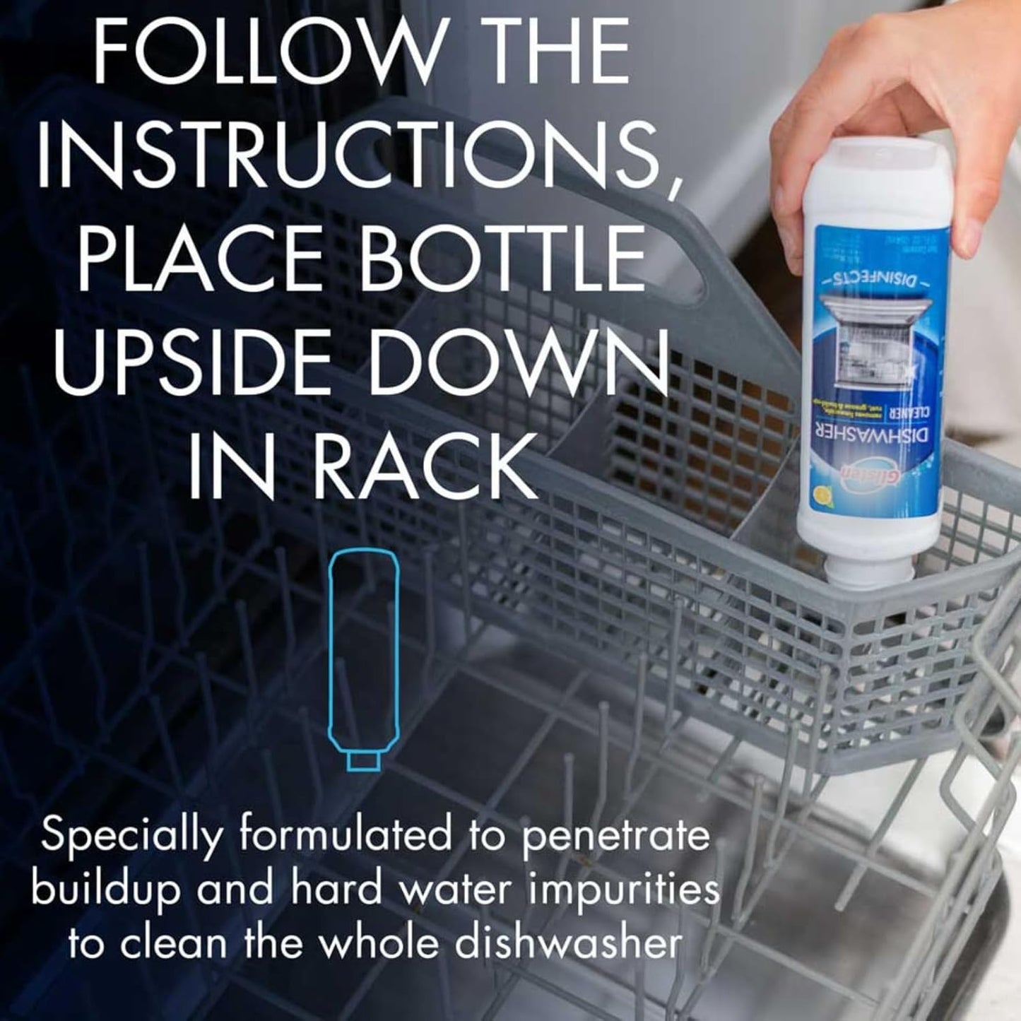 Dishwasher Cleaner, Removes Limescale, Rust, Buildup, and Grease, Lemon Scent, 12 Ounce Bottle, 6-Pack