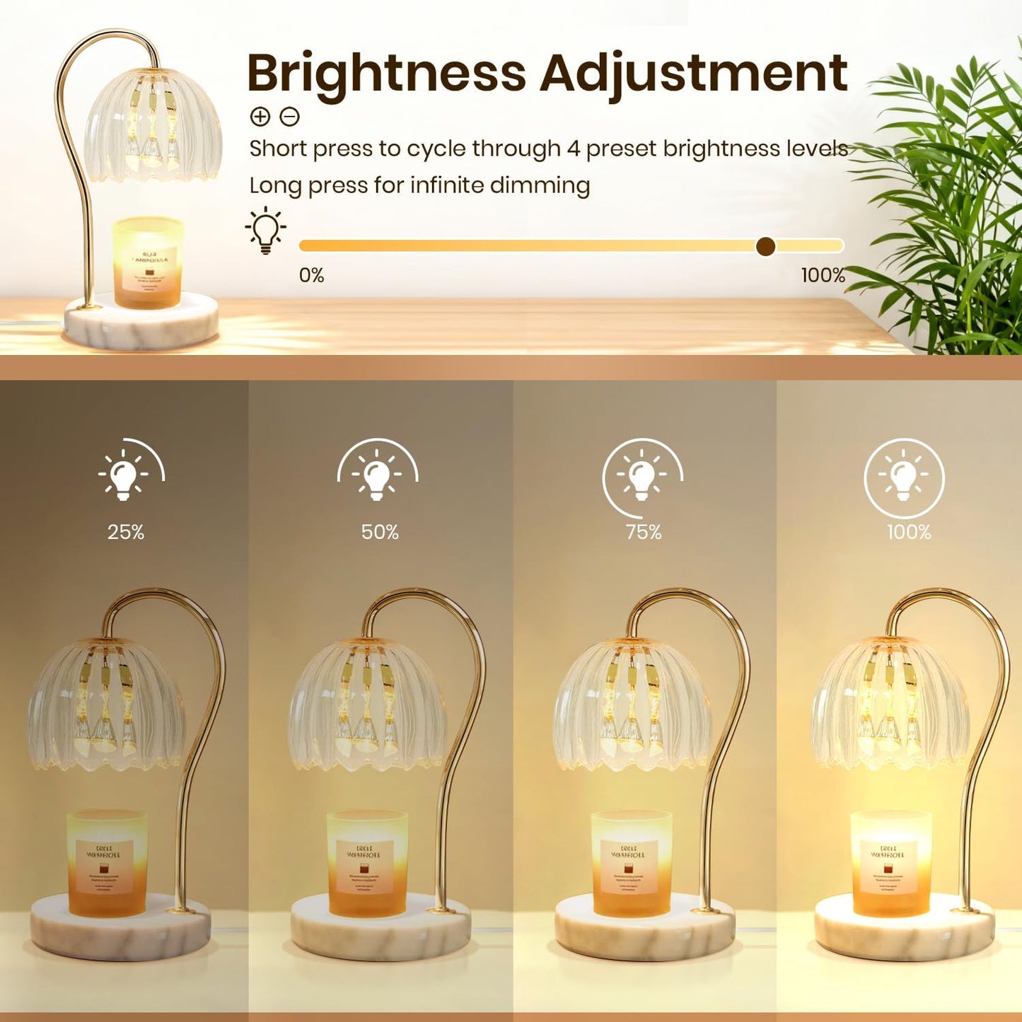 Candle Warmer Lamp with Timer & Dimmer, Electric Candle Lamp Warmer with 2 Bulbs for Scented Candle, Home Decor Gift for Her, Mother’s Day Gift (Milk Tea)