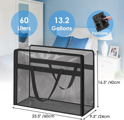 SGHUO Blanket Storage Bags 60L Extra Large Plastic Vinyl Clear Storage Bag for Clothes, Comforter, Bedding, Moving Bags with Zipper and Reinforced Handle (4pcs)