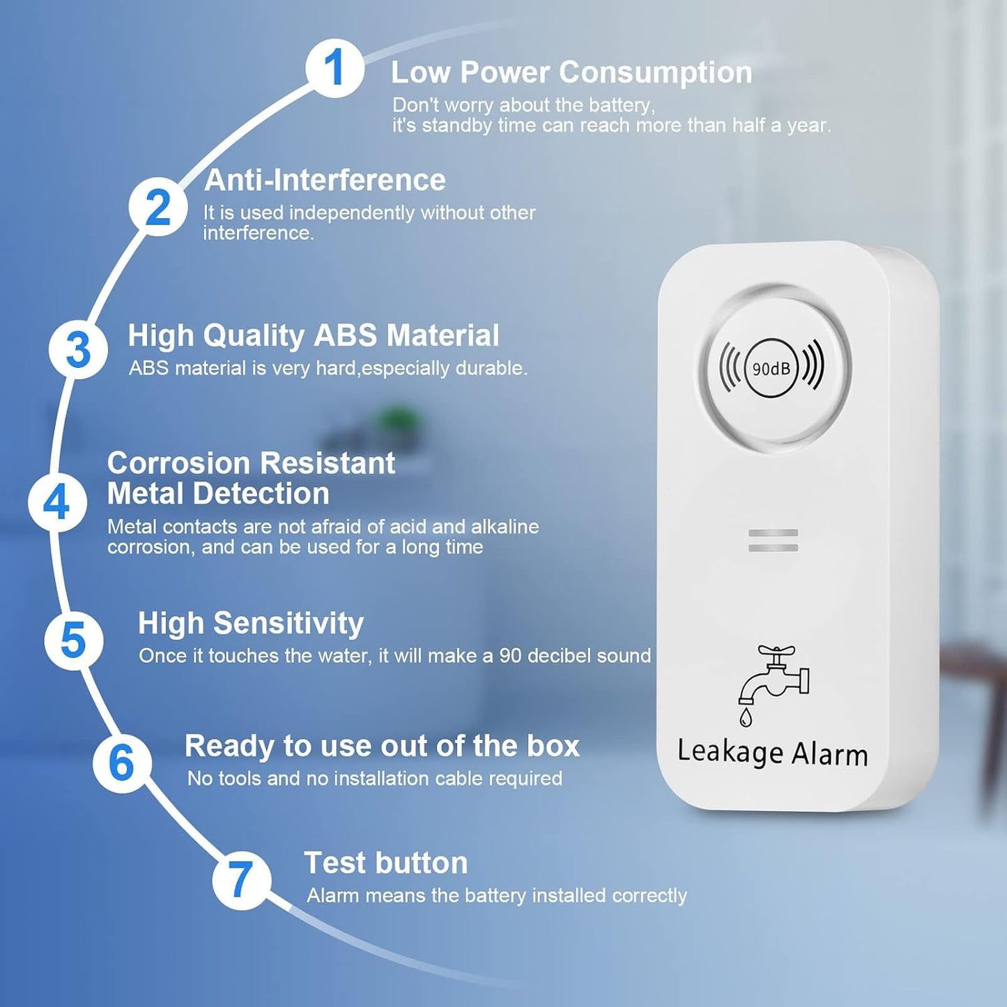 TOWODE Water Detectors Wireless 90dB Alarm Sensor, Sensitive Leak and Drip Alert for Kitchen Bathroom Basement (3 Pack)
