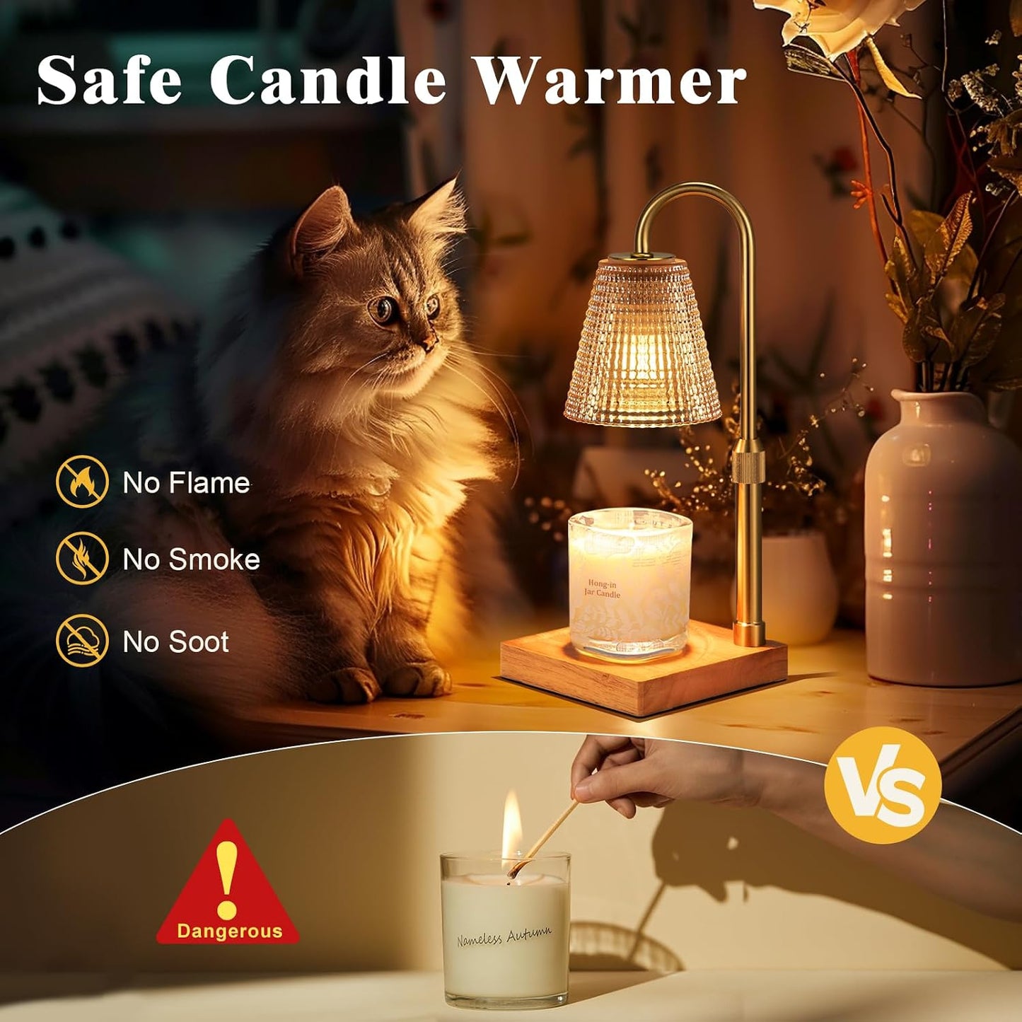 Hong-in Candle Warmer Lamp with Timer-Dimmable Adjustable Height Candle Lamp Warmer, Birthday Gifts for Women Mom Her, Housewarming Office Home Decor,Wax Warmer for Scented Wax Jar Candles