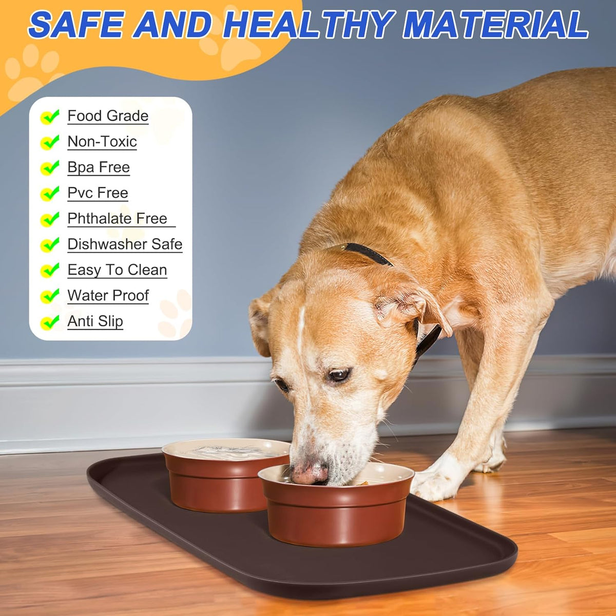 SMILOOL Silicone Pet Food Mat with Raised Edge for Food and Water Bowl, Dog Feeding Mats, Cat Food Trays for Floor Waterproof, Rubber Tray for Dogs and Cats, 19 x 12 x 0.7 Black