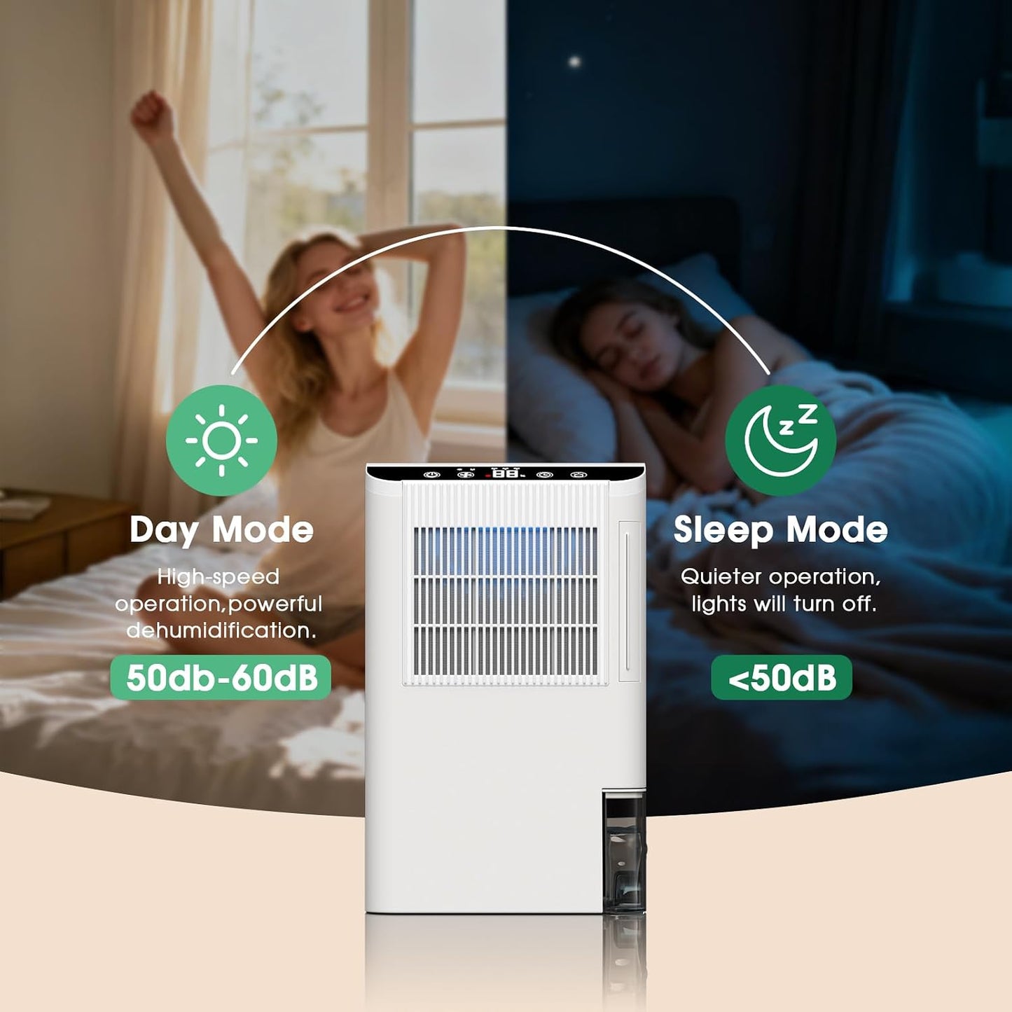Dehumidifiers for Home, 2000 Sq.Ft Small Dehumidifier with 3.3ft Drain Hose, 2.5L Tank, Timer Sleep Mode, Portable Dehumidifier for Basement, Bedroom, Bathroom (Milk White)
