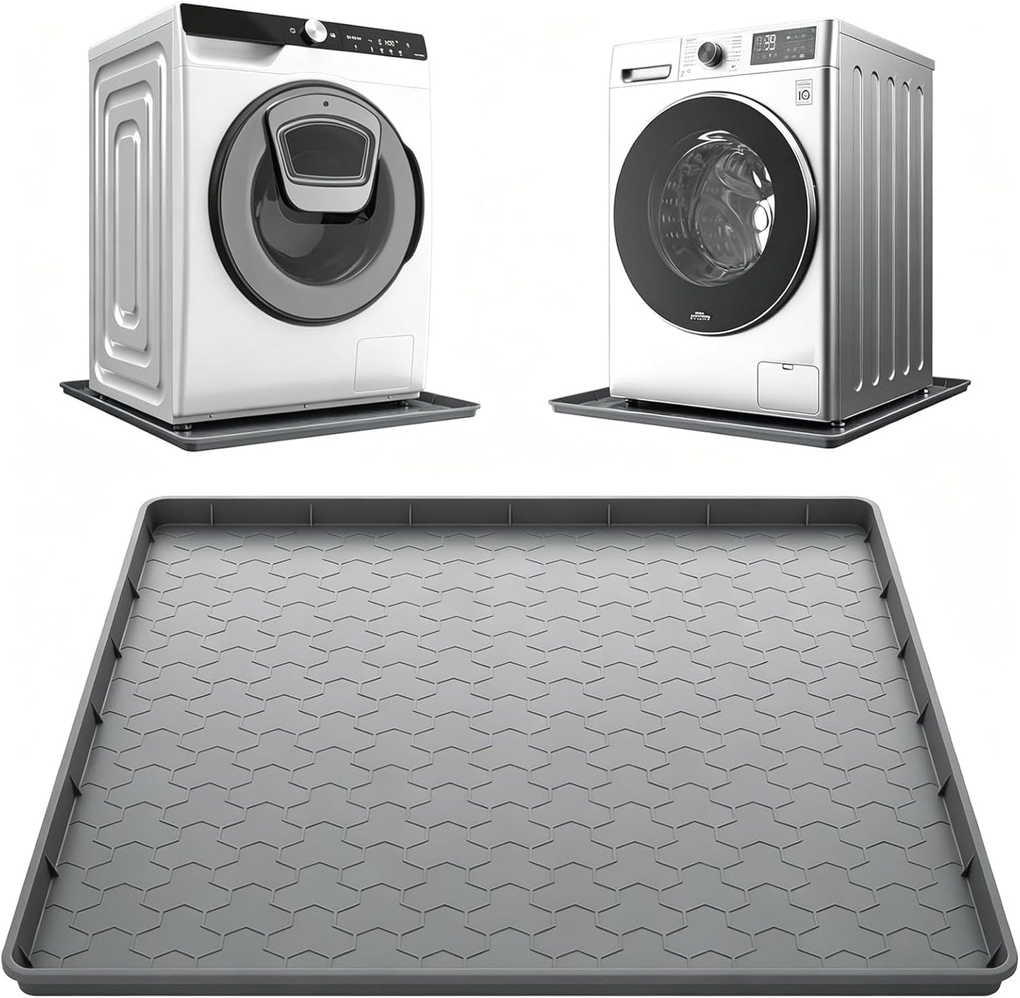 Washing Machine Drain Pan Silicone Mat, Thickened Large 32" X 30" Non-Slip Waterproof Washer Drip Tray, Raised Edge Mat for Under Dryer or Washer, Anti-Vibration,Floor Leak Protector for Laundry Room