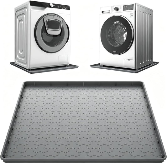 Washing Machine Drain Pan Silicone Mat, Thickened Large 32" X 30" Non-Slip Waterproof Washer Drip Tray, Raised Edge Mat for Under Dryer or Washer, Anti-Vibration,Floor Leak Protector for Laundry Room