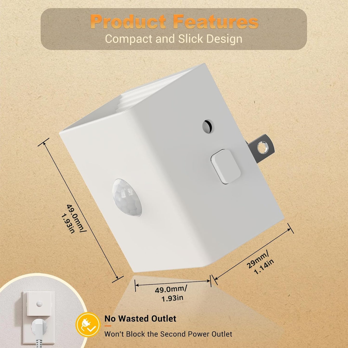 JandCase Motion Sensor Night Light, 2 Pack Motion Activated Night-Lights, 3000K Warm White LED Night Lights Plug into Wall, 30/60LM Adjustable Brightness, for Kids Adults Bathroom Bedroom