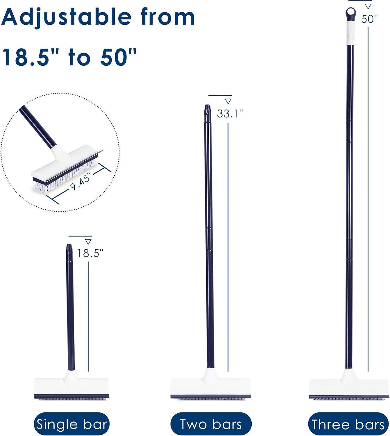 BOOMJOY Floor Scrub Brush with 57" Long Handle, 12" Wide Head, 2 in 1 Scrape and Brush, Stiff Bristle for Cleaning Bathroom, Patio, Kitchen, Tile, Wall and Deck