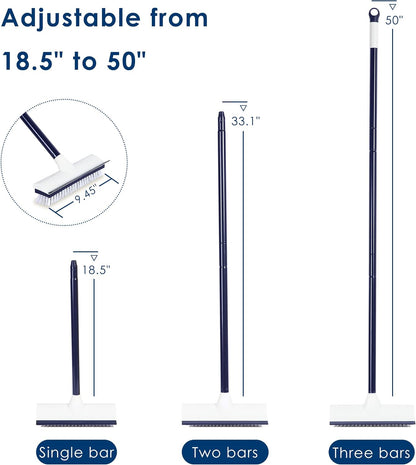 BOOMJOY Floor Scrub Brush with 57" Long Handle, 12" Wide Head, 2 in 1 Scrape and Brush, Stiff Bristle for Cleaning Bathroom, Patio, Kitchen, Tile, Wall and Deck