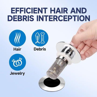 2 Pack Bathroom Sink Drain Strainer, 2 in 1 Pop Up Bathroom Sink Stopper with Hair Catcher Basket for 1~1.5 Inch Drain Holes, Universal Wash Basin Stopper Sink Drain Filter Anti-Clogging