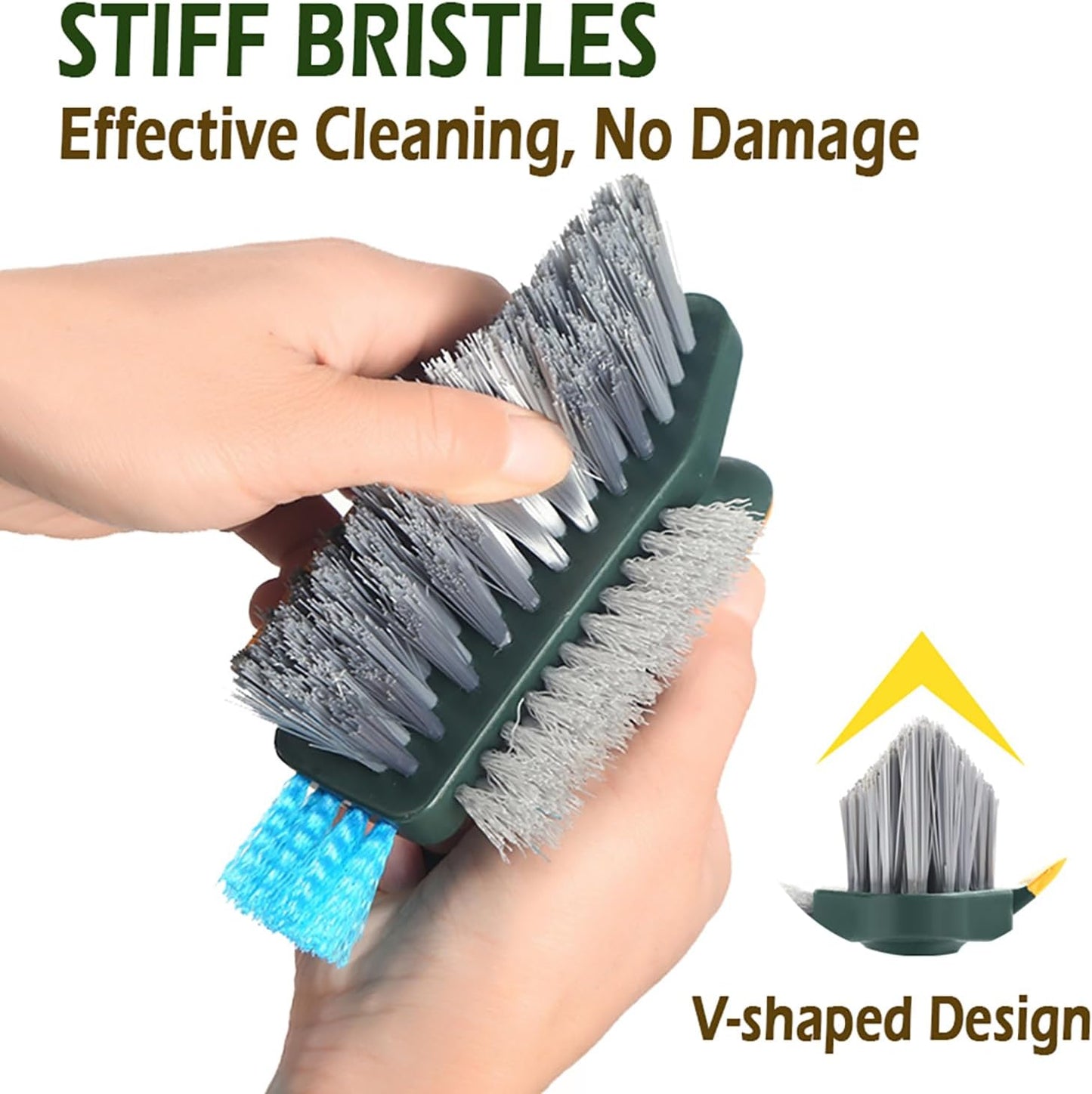 Alnorte 4 in 1 Grout Cleaning Brush with Scrape, V Shape Grout Cleaner for Tile Floors, Bathroom, Corner, Baseboard, Kitchen, Shower with Stiff Bristles (White)