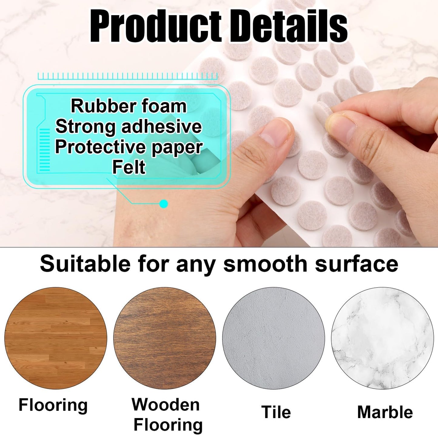 96pcs Felt Pads for Cabinet Door, 1.3cm/1/2in Round Thick Quite Small Cupboard Bumpers Self Adhesive Sticky Felt Dots Furniture Tools for Kitchen Furniture Floor Drawers Table Chair Legs Feet (Black)