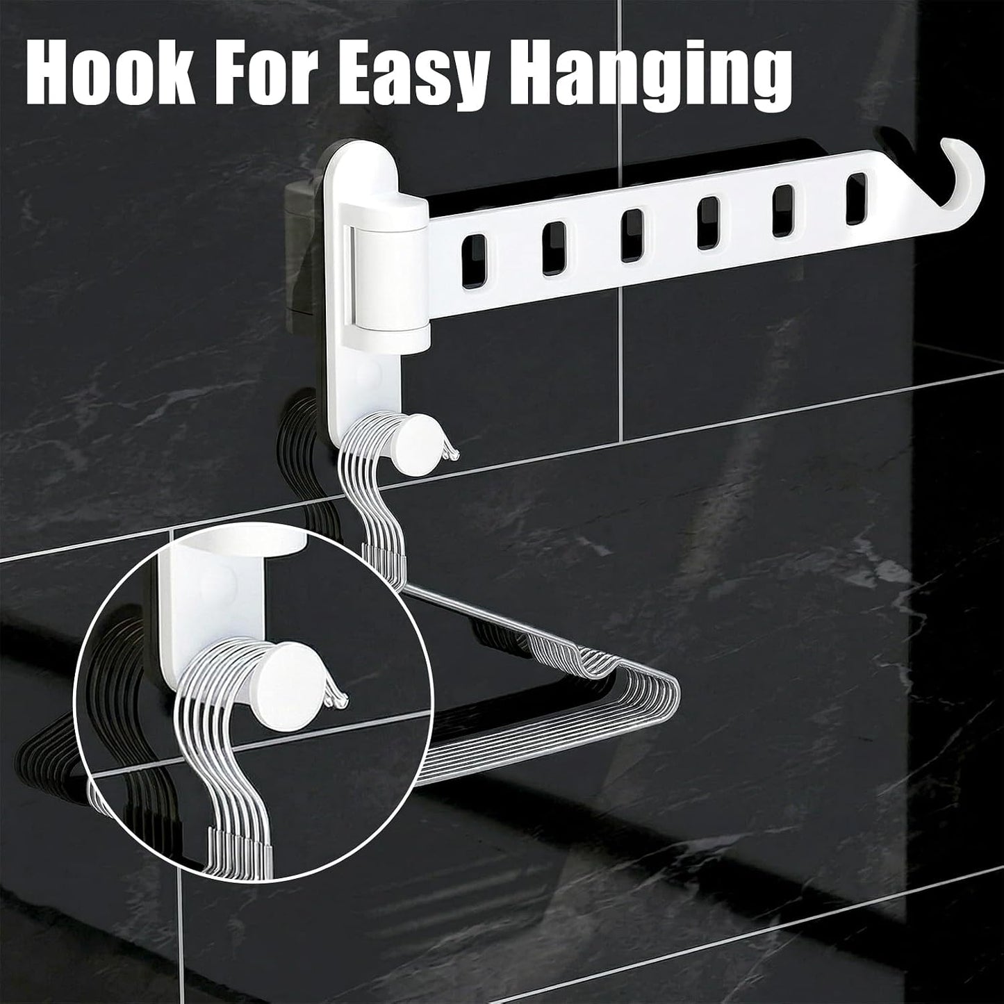 3 Pack Wall Mounted Laundry Drying Rack | 180° Swing Arm Clothes Hanger | Heavy Duty Aluminum Foldable Coat Hook for Bathroom, Closet, Bedroom & Laundry Room, Space Saving (White)