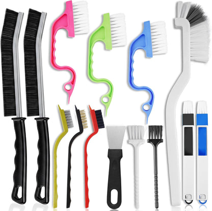 14 Pcs Crevice Cleaning Brush Set – Hard Bristle Cleaning Tools for Grout, Tile Floors, Gaps & Narrow Spaces – Multi-Purpose Grout Scrub Brush for Cleaning Bathroom, Shower, Window Tracks, Kitchen