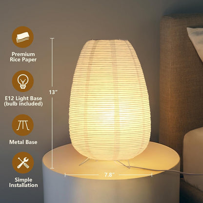Paper Lantern Lamp, Japanese Paper Table Lamp with 3 Color, Cute Wabi-Sabi Rice Paper Lamp for Desk Bedroom Bedside(Bulb Included)