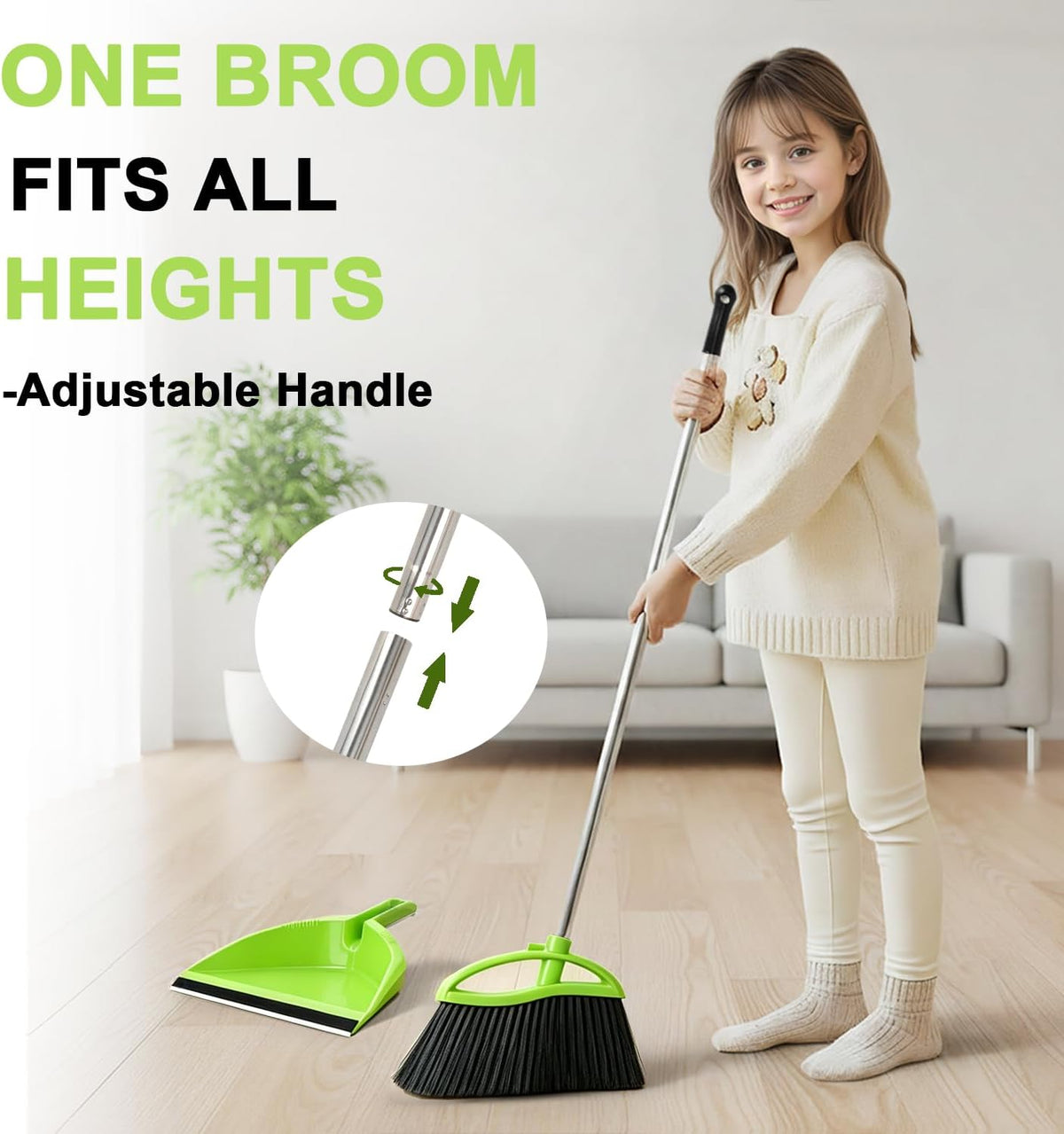 3 Pack Wide Heavy Duty Angle Broom - Stiff Bristle Outdoor Brooms for Sweeping Patio, Garden, Garage, Yard (Black, Yellow, Green)