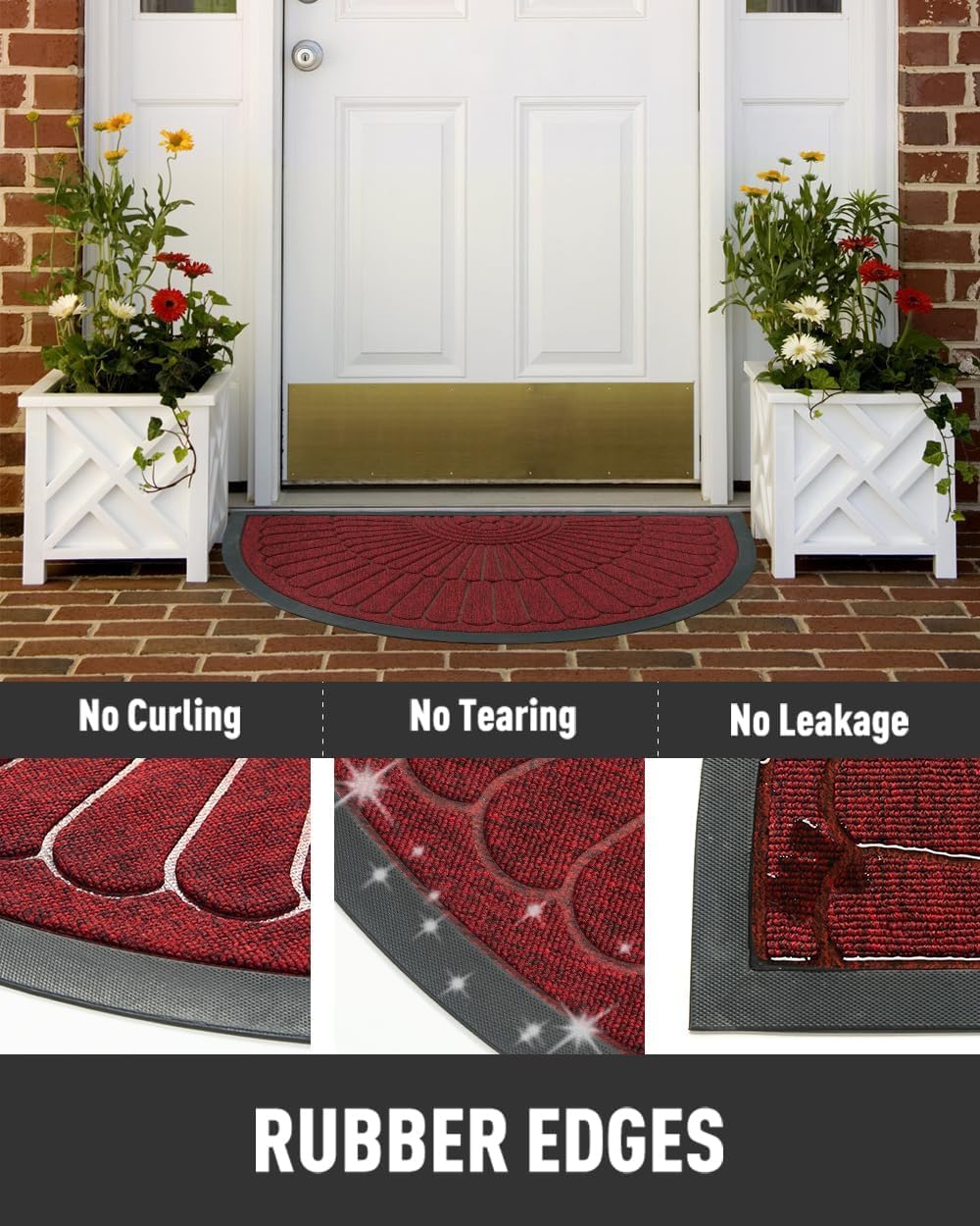 tchdio Door Mat Outdoor Indoor Entrance Doormat-Semicircular Durable Rubber Non Slip Front Door Mat for Outside Inside Entry Entryway Dirt Trapper WelcomeMat for Muddy Paws and Shoes-Black 17”x30”