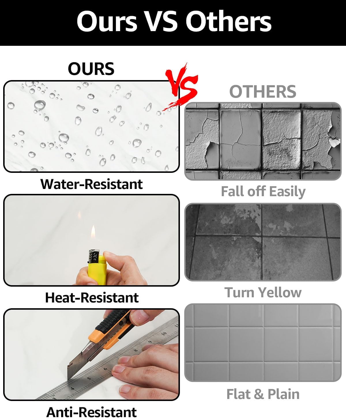 WADILE 10pcs Peel and Stick Shower Waterproof Marble Tiles Wall Panels, 11.8"x11.8" Self-Adhesive Backsplash, for Home Bathroom, Kitchen, Living Room White (Not Real Tile)