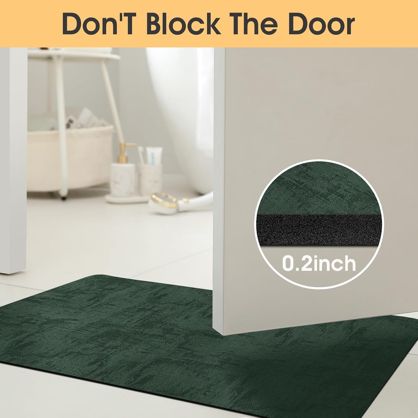 ACCUMTEK Non Slip Bath Mat, Thin Bathroom Rugs Fit Under Door, Quick Dry Bath Mats, Machine Washable Bath Rugs for Bathroom, Bathtub & Kitchen, Grey/Bordered/24 x17