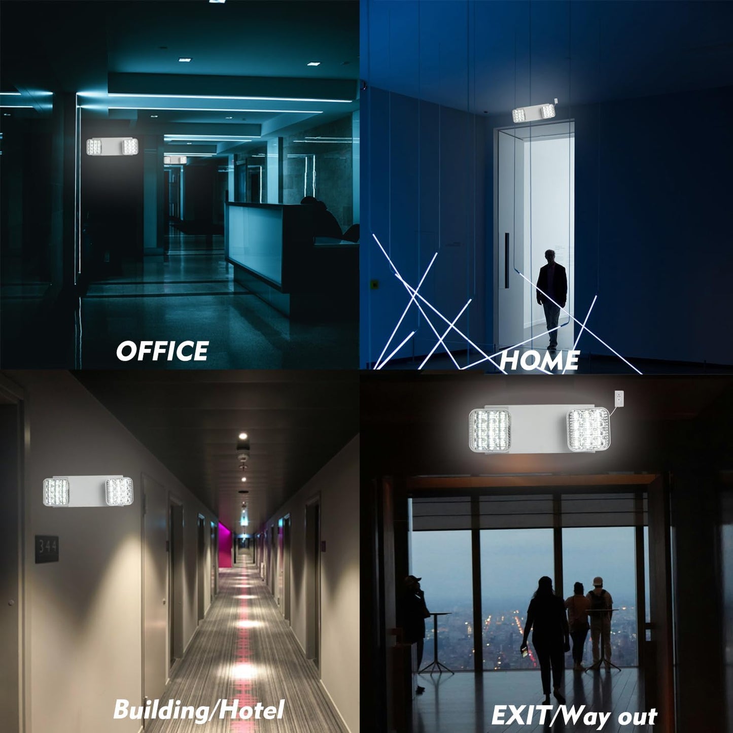 Plug in Emergency Lights for Business Home Power Failure 4Hours 300lm LED Commercial Emergency Light Fixtures with Battery Backup Rechargeable Adjustable Two Heads AC85-277V
