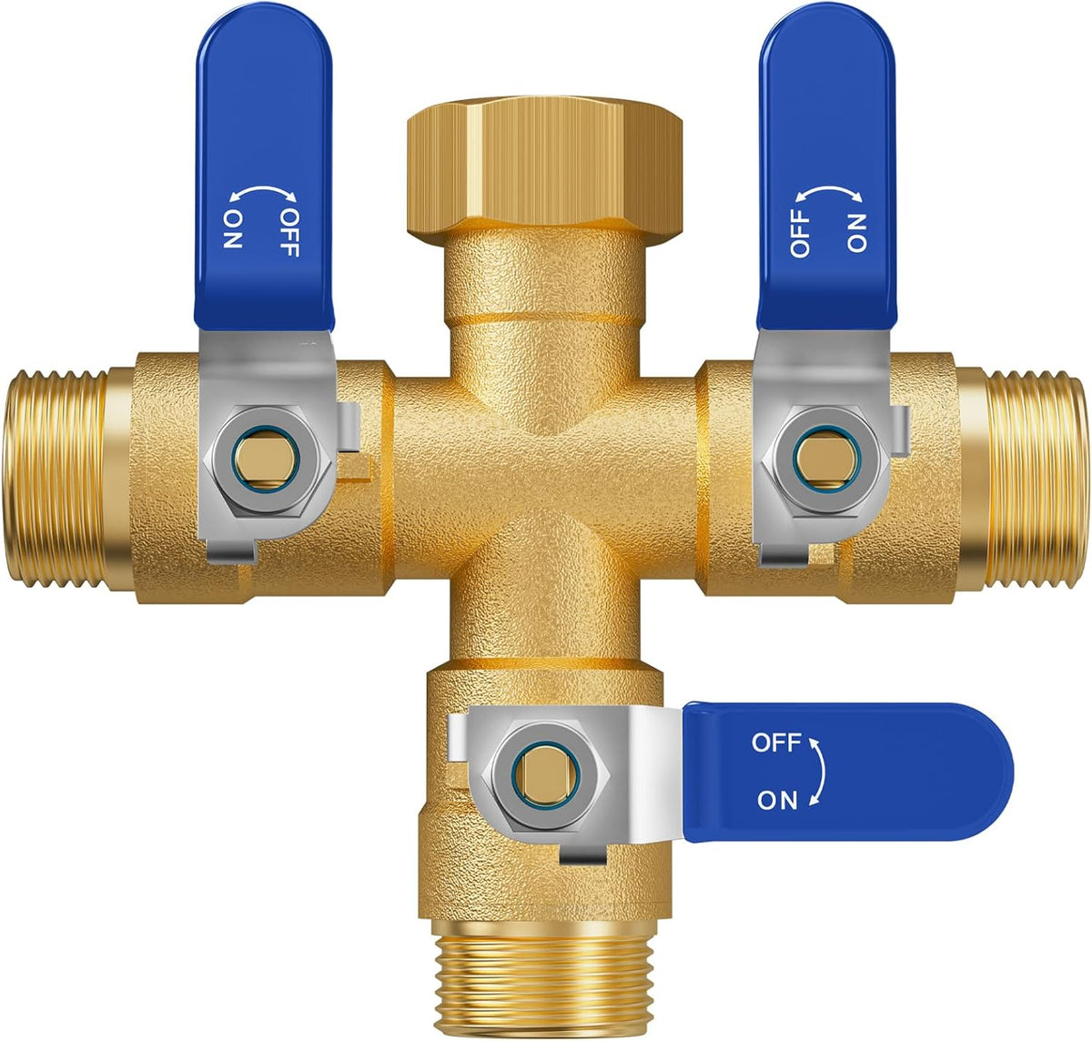 Garden Hose Splitter, 3 Way Heavy Duty Brass hose splitter, Water Hose Bib Spigot Splitter with 0.59" Full Flow Ball Valve Outlet & Shut-Off Valve 3/4'' Connector Outdoor Water Faucet Adapter