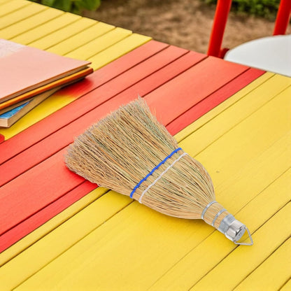 Outdoor Heavy Duty Patio Broom with Hanging Loop, Handheld Leaf and Garage Sweeping Brush for Courtyard and Concrete Cleaning