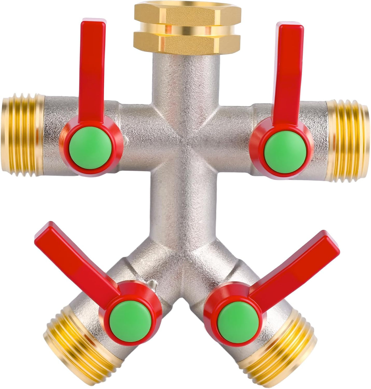 EJW Hose Splitter 2 Way, Garden Hose Splitters, Heavy Duty Faucet Splitter,Rv Brass Water Hose Y Splitter, Double Hose Connector, Spigot Splitter, Two Way Hose Manifold Valve 3/4 Inch GHT Thread.