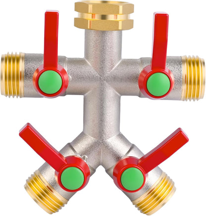 EJW Hose Splitter 2 Way, Garden Hose Splitters, Heavy Duty Faucet Splitter,Rv Brass Water Hose Y Splitter, Double Hose Connector, Spigot Splitter, Two Way Hose Manifold Valve 3/4 Inch GHT Thread.
