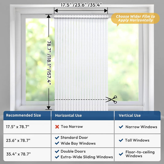 rabbitgoo Window Privacy Film, Frosted Glass Privacy Film, Window Frosting Cling for Glass, Non Adhesive Static Cling Front Door Covring, Anti-UV Reeded Blinds Sticker, Striped Pattern, 17.5" x 78.7"