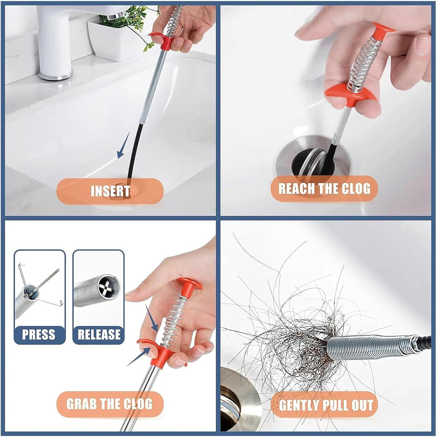 Drain Snake,79 inch Flexible Grabber Claw Pick Up Reacher Tool,Drain Clog Remover - Gutter Cleaning Tools for Home Sink, Bathroom Tub,Drain, Toilet, Tight Spaces