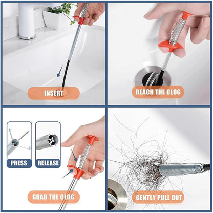 Drain Snake,79 inch Flexible Grabber Claw Pick Up Reacher Tool,Drain Clog Remover - Gutter Cleaning Tools for Home Sink, Bathroom Tub,Drain, Toilet, Tight Spaces