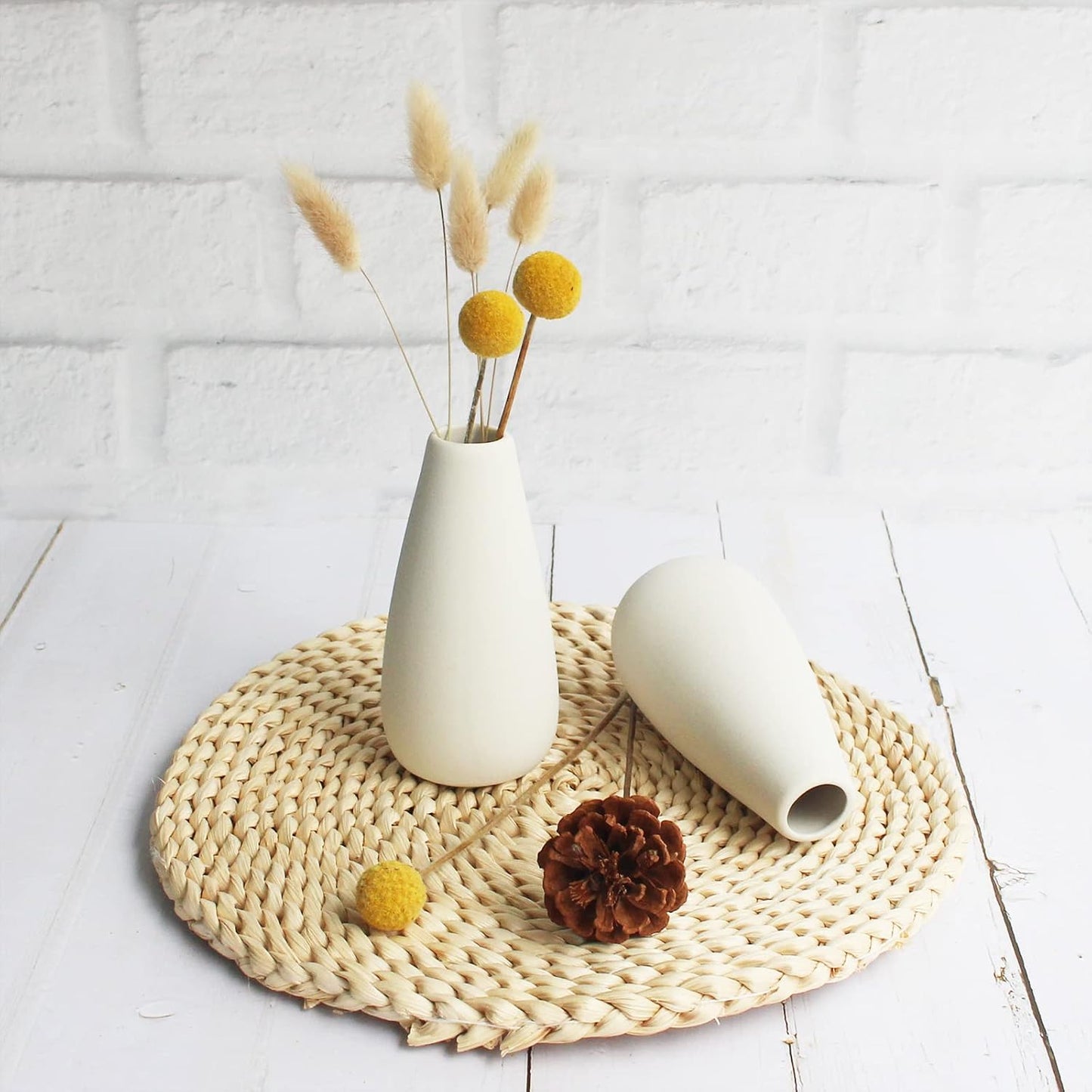 YANLING 6 Pack White Vase Small Ceramic Vases for Decor, Bud Vases | for Centerpieces White Vases for Flowers Boho Home Decor, Pampas Grass Dried Flowers Vases